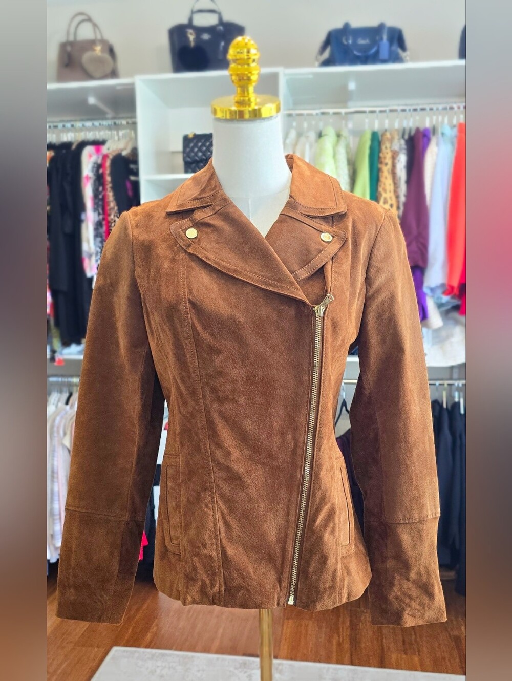 Isaac Mizrahi Live -Suede Moto Jacket - Brown Size 2